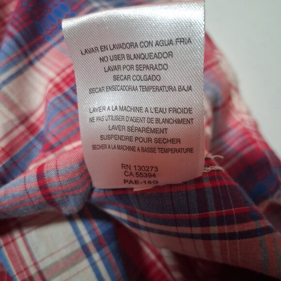 Wrangler Wrancher Shirt Women XL Western Pearl Snap Red Blue Plaid Rodeo Ranch - Picture 7 of 14